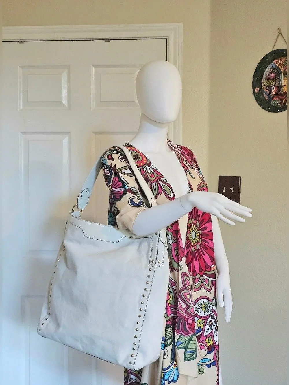 XL Michael Kors White Leather Hobo Studded Bag - Rare